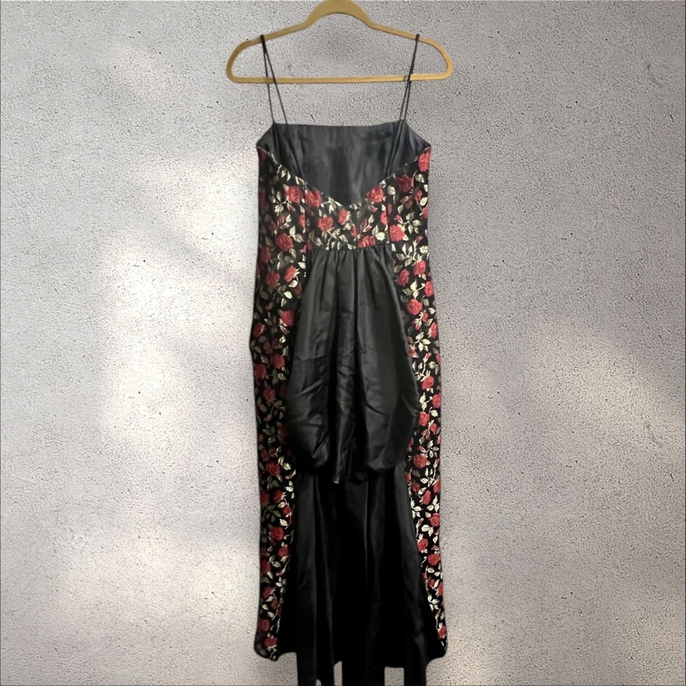 Jessica McClintock Gunne Sax Vintage Gown Black Red Roses with Back Bustle - Picture 6 of 17